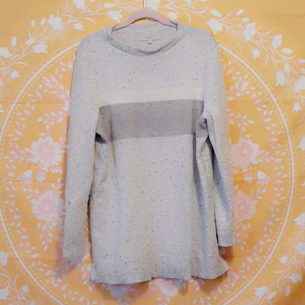 Loft Tunic Sweater White Speckled With Two Stripes
